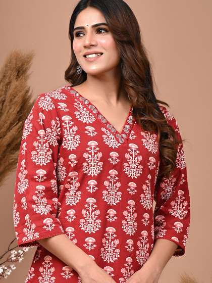Rimeline Floral Printed Pure Cotton A-Line Kurta