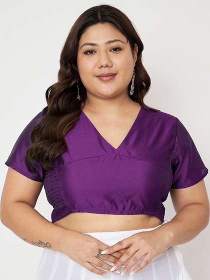 studio rasa Plus Size V-Neck Stretchable Saree Blouse