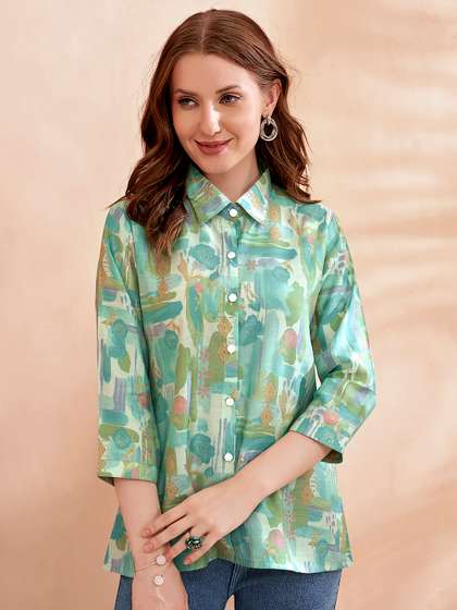 Anouk X fwd Floral Printed Shirt Collar Casual Short Kurti