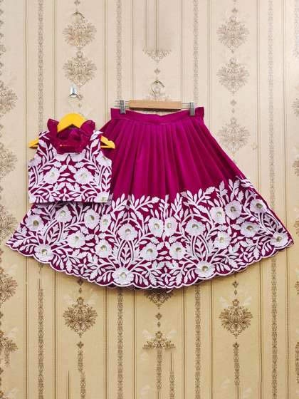 BAESD Girls Embroidered
                    Pure Georgette Thread Work Ready to Wear Lehenga
                    & Choli