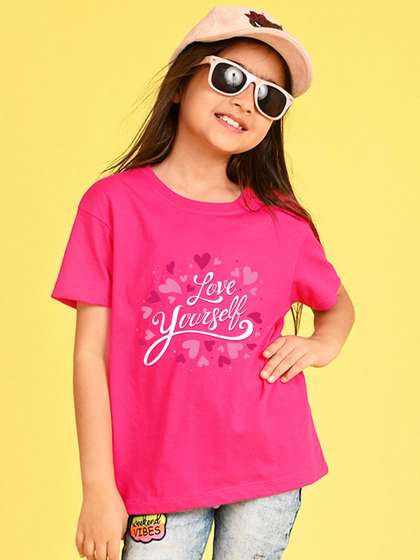 NUSYL Girls Typography
                    Printed Round Neck Longline Oversized T-shirt