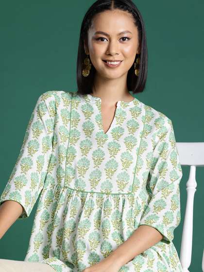 Sangria Floral Printed Pleated Short Kurti