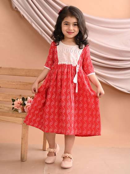 Sangria Girls Printed
                    Schiffli Cotton A-Line Dress