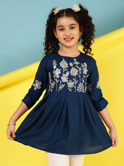 BAESD Kids Girls
                    Embroidered Round Neck Longline A-Line Top