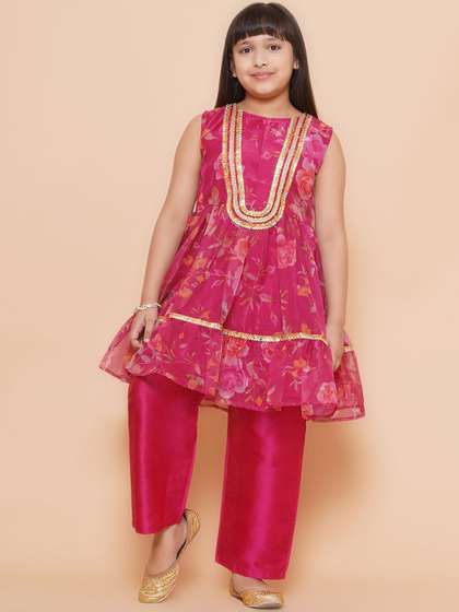 Modish Couture Girls
                    Floral Printed Regular Gotta Patti Kurta with
                    Palazzos