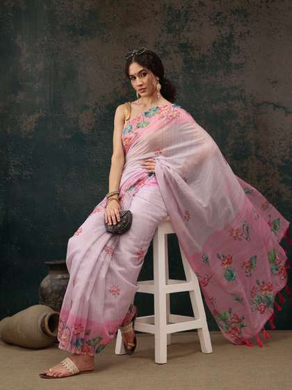 Silk Land Floral
                        Chanderi Saree With Tassels