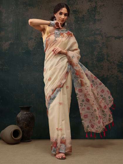 Silk Land Ethnic
                        Motifs Printed Chanderi Saree