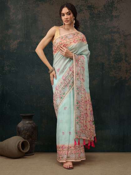 Floral Chanderi
                          Saree With Tassels