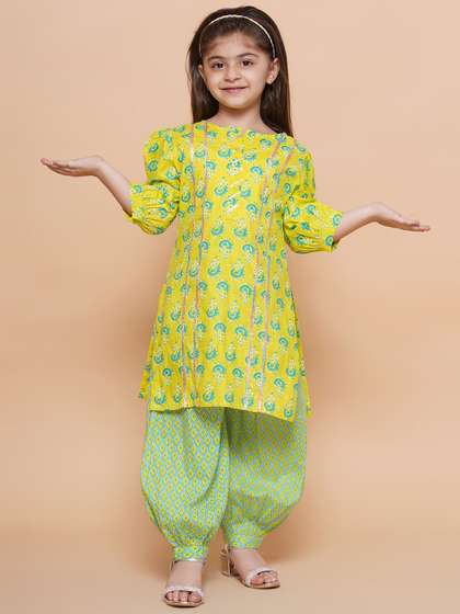 Modish Couture Girls
                    Ethnic Motifs Printed Sequinned Pure Cotton Straight
                    Kurta & Salwar