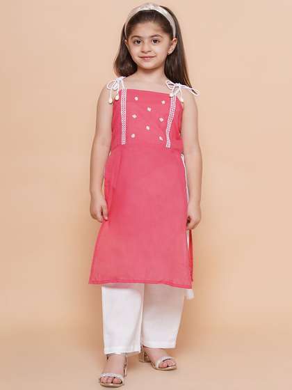 Modish Couture Girls
                    Floral Regular Thread Work Pure Cotton Kurta with
                    Palazzos
