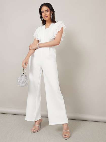 Styli Women Pleated
                        Ruffle Sleeves Wide Leg Jumpsuit