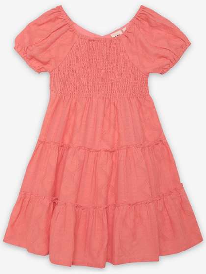 Ed-a-Mamma Girls Puff
                    Sleeve Smocked Cotton Fit & Flare Dress