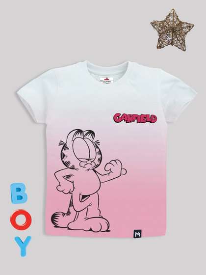YK X Minute Mirth Boys Ombre Effect Garfield Printed Pure Cotton T-shirt