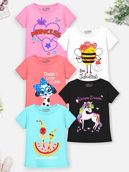 YK X Trampoline Girls
                    Pack Of 5 Graphic Printed Round Neck T-shirts