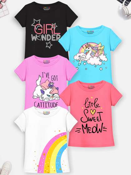 YK X Trampoline Girls
                    Pack Of 5 Graphic Printed T-shirt