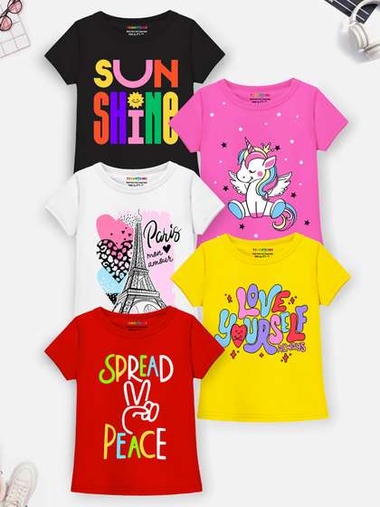YK X Trampoline Girls
                    Pack Of 5 Graphic Printed Cotton T-shirt