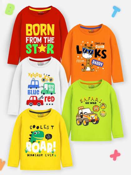 YK X Trampoline Boys
                      Pack Of 5 Typography Printed Round Neck T-shirts