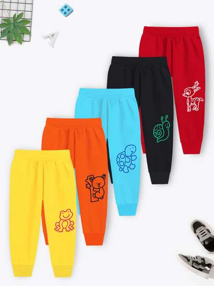 YK X Trampoline Infants
                    Kids Pack Of 5 printed Cotton Mid-Rise Joggers