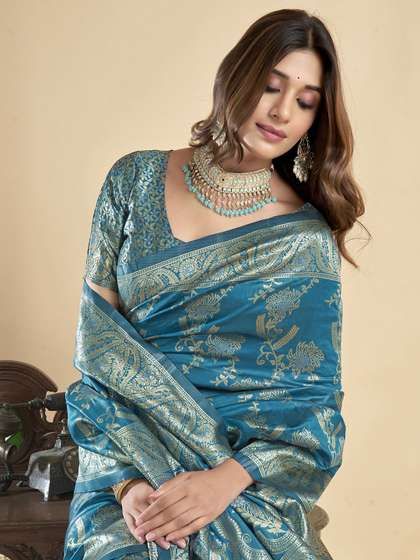 KALINI Woven
                          Design Ethnic Motifs Zari Banarasi Republic
                          Day Saree
