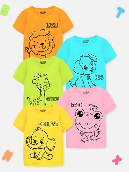 YK X Trampoline Boys Pack Of 5 Graphic Printed Round Neck T-shirts
