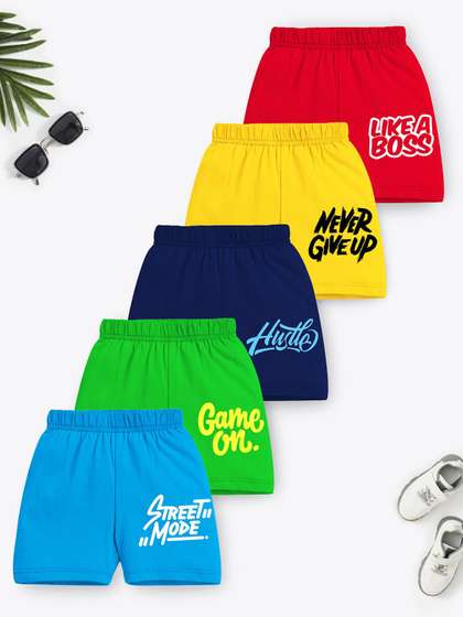 YK X Trampoline Pack
                      Of 5 Kids Graphic Printed Mid-Rise Cotton Shorts