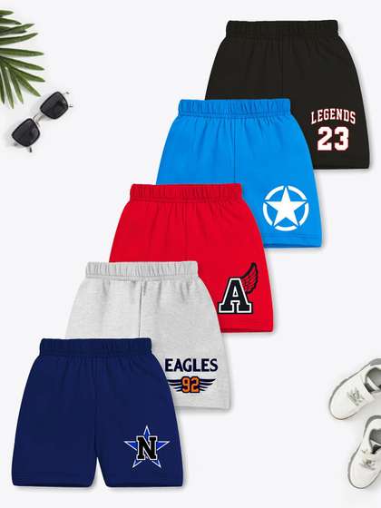 YK X Trampoline Pack Of
                    5 Kids Graphic Printed Mid-Rise Cotton Shorts