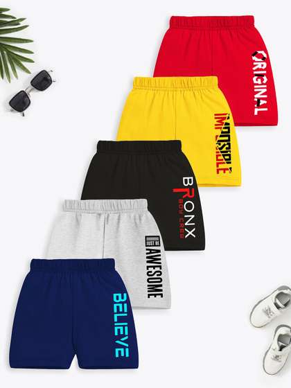 YK X Trampoline Pack
                      Of 5 Kids Graphic Printed Mid-Rise Cotton Shorts