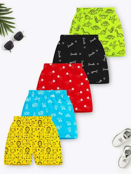 YK X Trampoline Kids
                    Pack of 5 Graphic Printed Cotton Mid-Rise Shorts