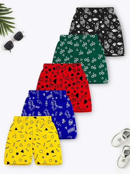YK X Trampoline Kids
                    Pack of 5 Graphic Printed Cotton Mid-Rise Shorts