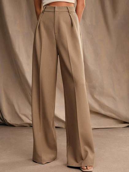 FNOCKS Women Relaxed Straight Leg Straight Fit High-Rise Wide Leg Trousers