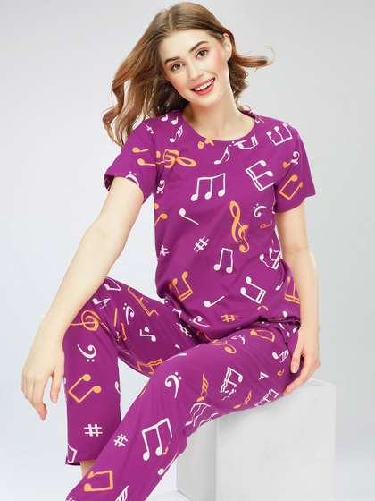 Zeyo Round Neck
                        Conversational Printed Pure Cotton Night suit