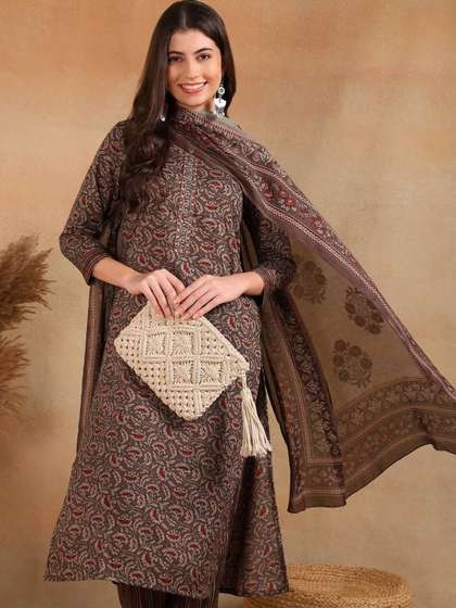 KALINI Floral Printed Straight Kurta with Trousers & Dupatta