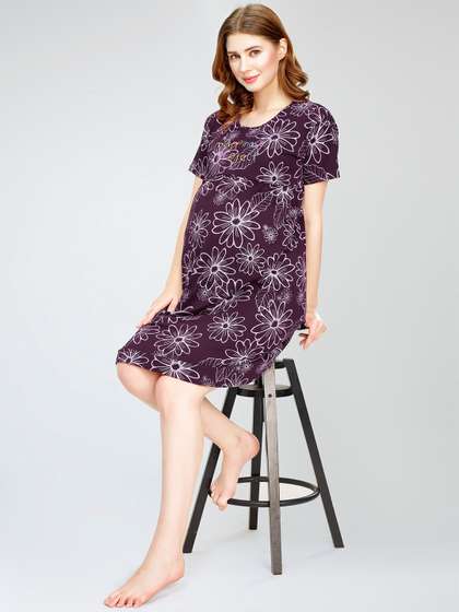 Zeyo Floral Printed
                        Pure Cotton Maternity T-shirt Nightdress