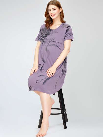 Zeyo Floral Printed
                        Pure Cotton Maternity T-shirt Nightdress