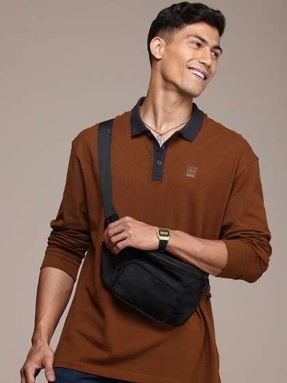 WROGN Pure Cotton Polo Collar Drop-Shoulder Sleeves Oversized T-shirt