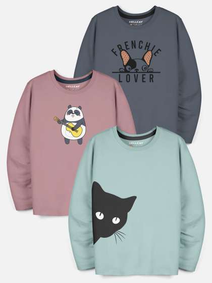 HELLCAT Boys Pack Of 3 Graphic Printed Round Neck T-shirt