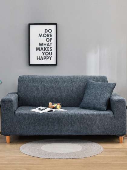 Story@home Grey & Black Printed 3 Seater Stretchable Sofa Cover With Arms