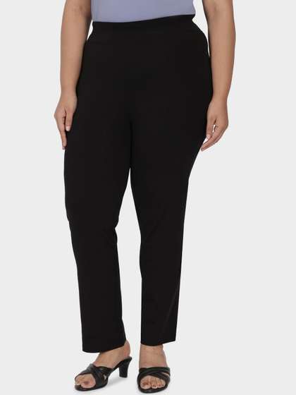Blissclub Women Plus
                        Size Straight Fit High-Rise Wrinkle Free
                        Trousers