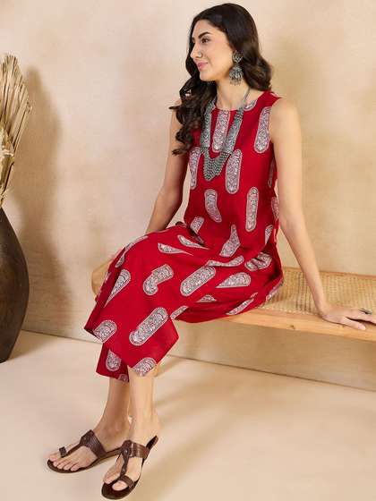 Anouk Ethnic Motifs
                        Printed Boat Neck Regular Pure Cotton Straight
                        Kurta With Trousers