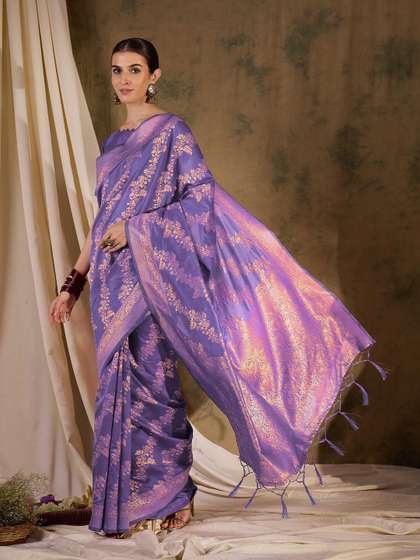 Sangria Ethnic Motif
                        Zari Woven Striped Banarasi Saree