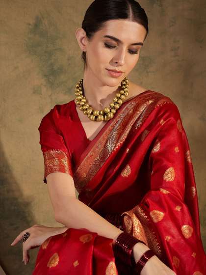 Sangria Ethnic Motif
                        Zari Woven Banarasi Saree With Blouse