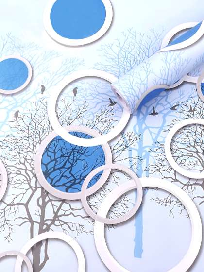 Aura White & Blue 3D Printed Self Adhesive Wall Sticker