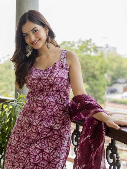 Anouk X fwd Geometric Printed Regular Pure Cotton Straight Kurta With Trousers & With Dupatta