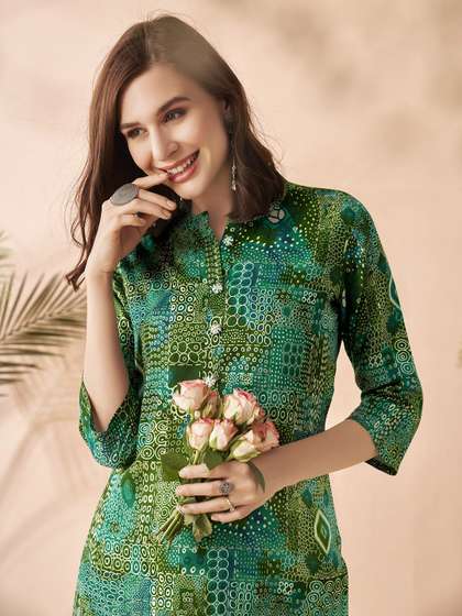 Anouk X fwd Geometric Printed Mandarin Collar Straight Kurta