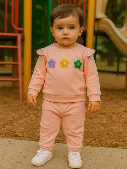 MeeMee Girls Round
                        Neck Long Sleeves T-shirt with Trousers
