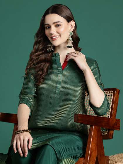 Sangria Striped Regular Kurta With Trousers