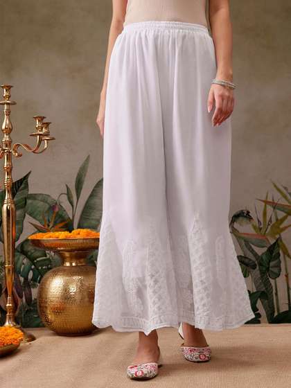ADA Women Ethnic
                        Motifs Embroidered Flared Ethnic Palazzos