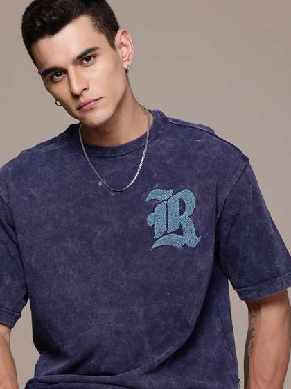 Roadster The Life Co. Pure Cotton Self Design Relaxed Fit Washed T-shirt