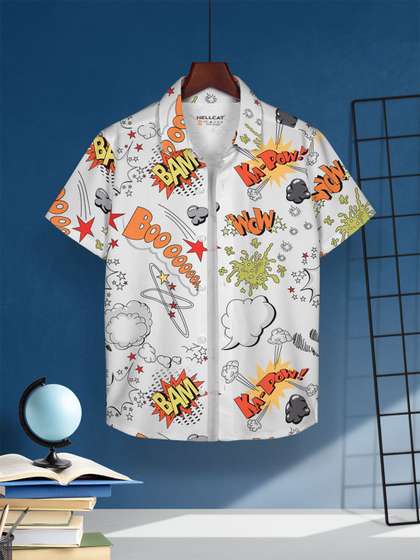 HELLCAT Boys Cotton
                      Opaque Printed Casual Shirt