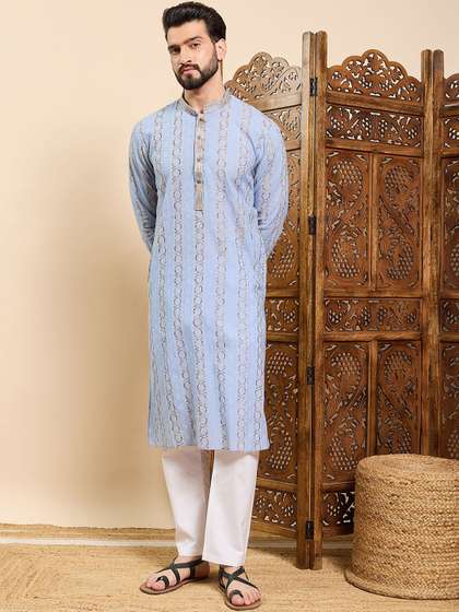 House of Pataudi Mandarin Collar Straight Kurta